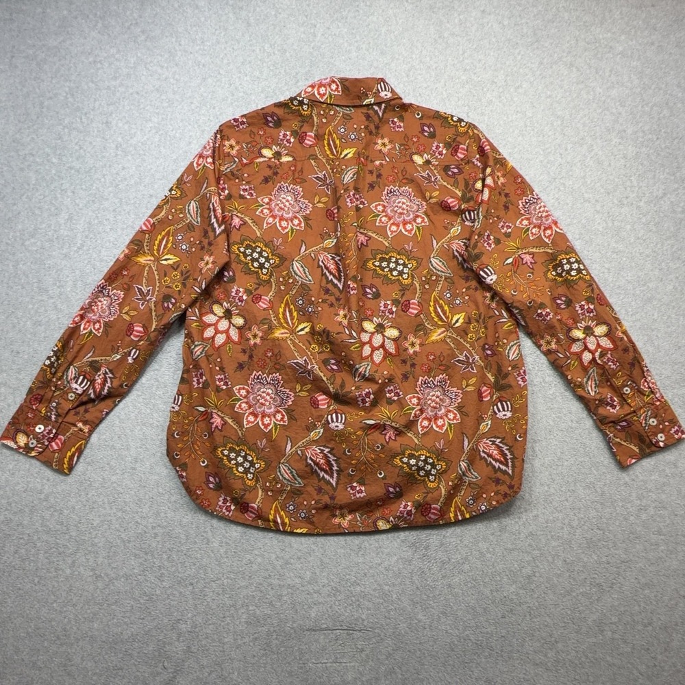 Talbots Shirt Women Petite Large Purple Brown Floral Long Sleeve Button Contrast - Picture 12 of 13